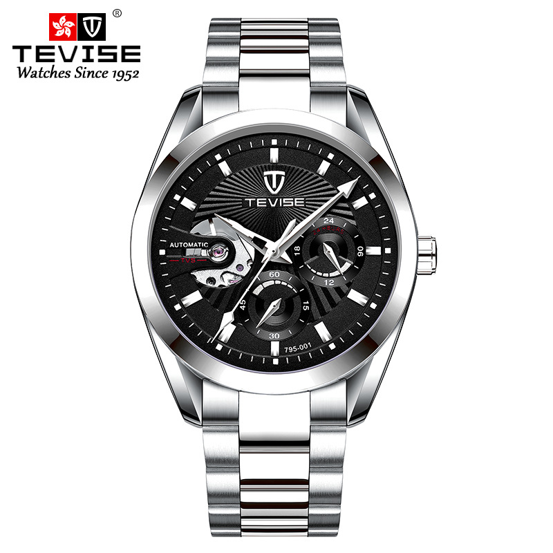 TEVISE Automatic Mechanical Watchs Men Five-needle Multifunctional Business Watch Waterproof Classic Wrist Watches T014