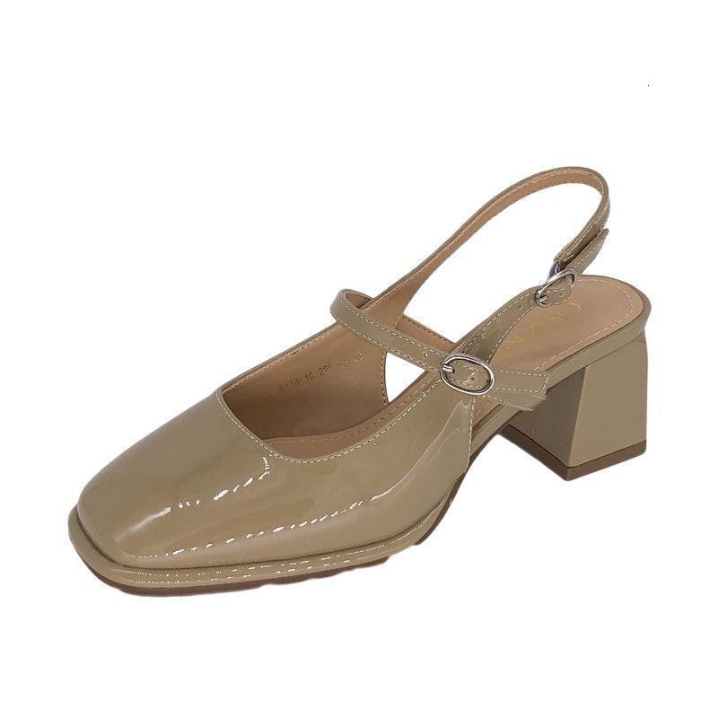 New Ddmywed Spring Mary Jane Shoes With Square Head One Line Buckle Lacquer Leather Coarse Custom Middle Heel Back Empty Sandals Chinese Brand F Ddmys