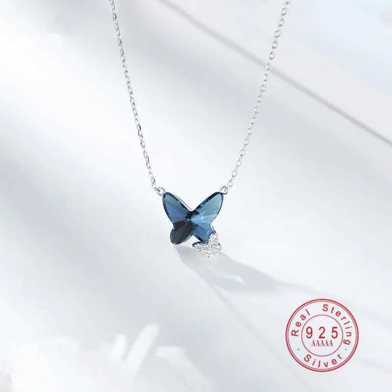 OBEAR 925 sterling silver blue crystal butterfly necklace womens jewelry memory wedding Valentines Day gift W241230