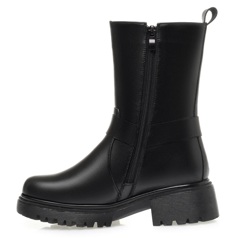 AIYUQI Women's Motorcycle Boots Winter Warm Snow Boots Female Comfortable Mid-tube Womenboots Large Size
