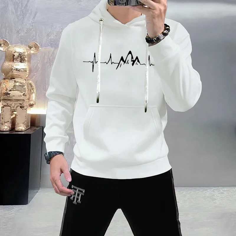 Mountain Peak Sketch Print Mens Sudadera Con Capucha Hombre Design New Sudaderas Para Hombre Black and White Fashion Graphic Hoodie W241230