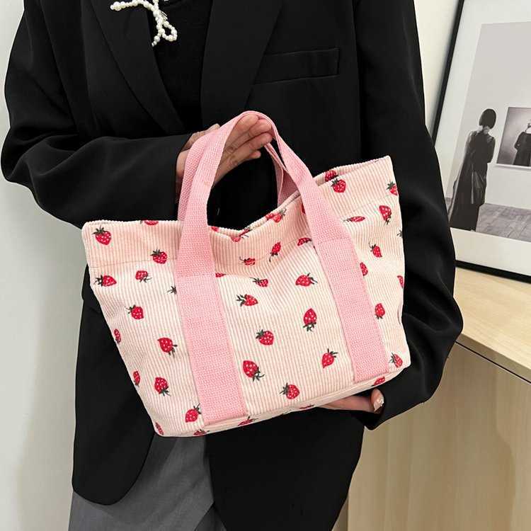 New Corduroy Tote Bag for Women Commuting, Large Capacity for Students Attending Class, One Shoulder Handbag, Simple Work Bag