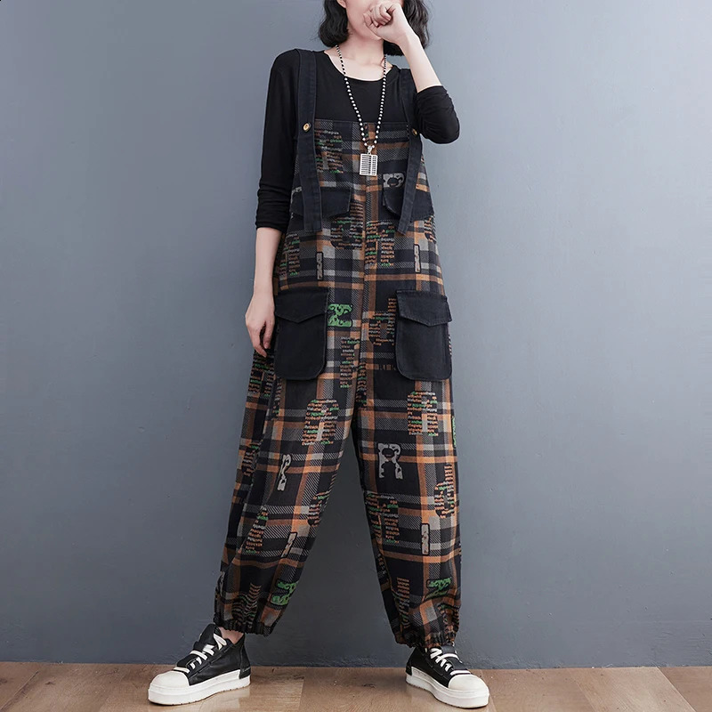 #1466 Spring Autumn Vintage Denim Overalls Women Loose Split Joint Rompers Womens Ankle-legnth Streetwear Denim Jumpsuits Ladies 241230