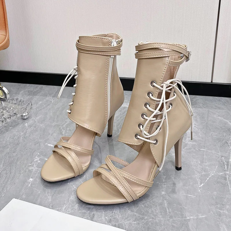 2025 large size high heel strap open toe cool boots fashion sexy skinny European and American Roman sandals 241230