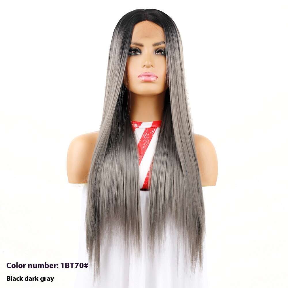Lace Front Wig Cover T Shape Front Long Straight Hair T-Shaped Front Wig Synthetic Lace Headband Kq2 Kq2