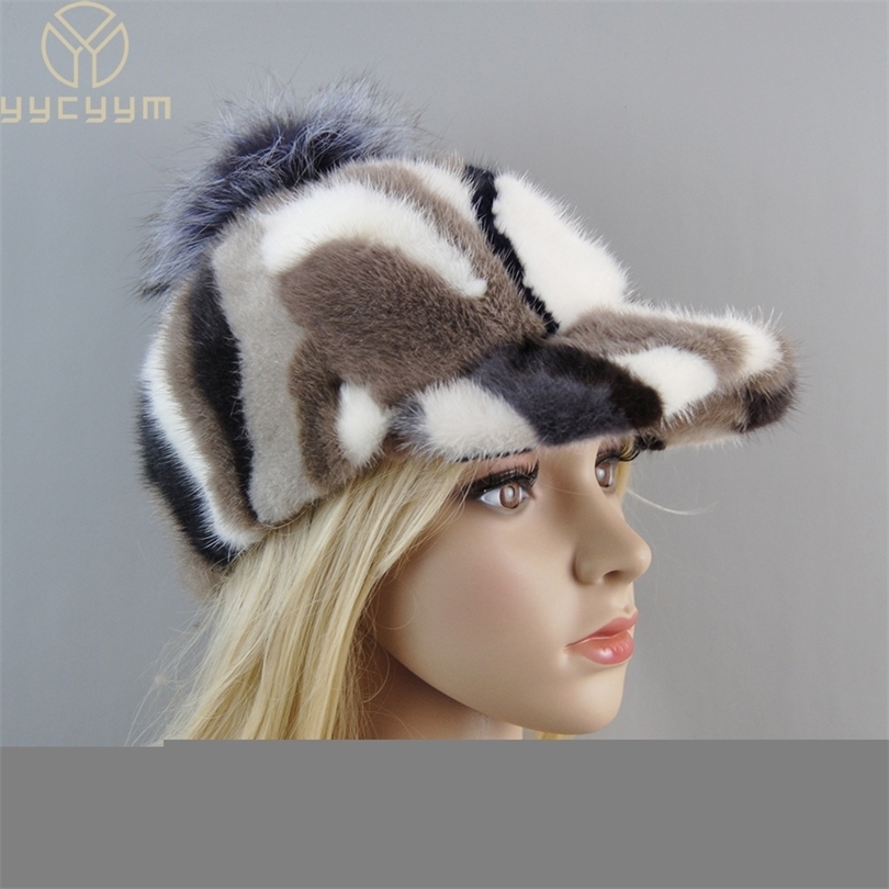 Real Mink Fur Hat Women Thick Warm Russian Cap Female Cute Fashion Winter fox fur ball Hat Windproof Colorful Baseball Caps 241227