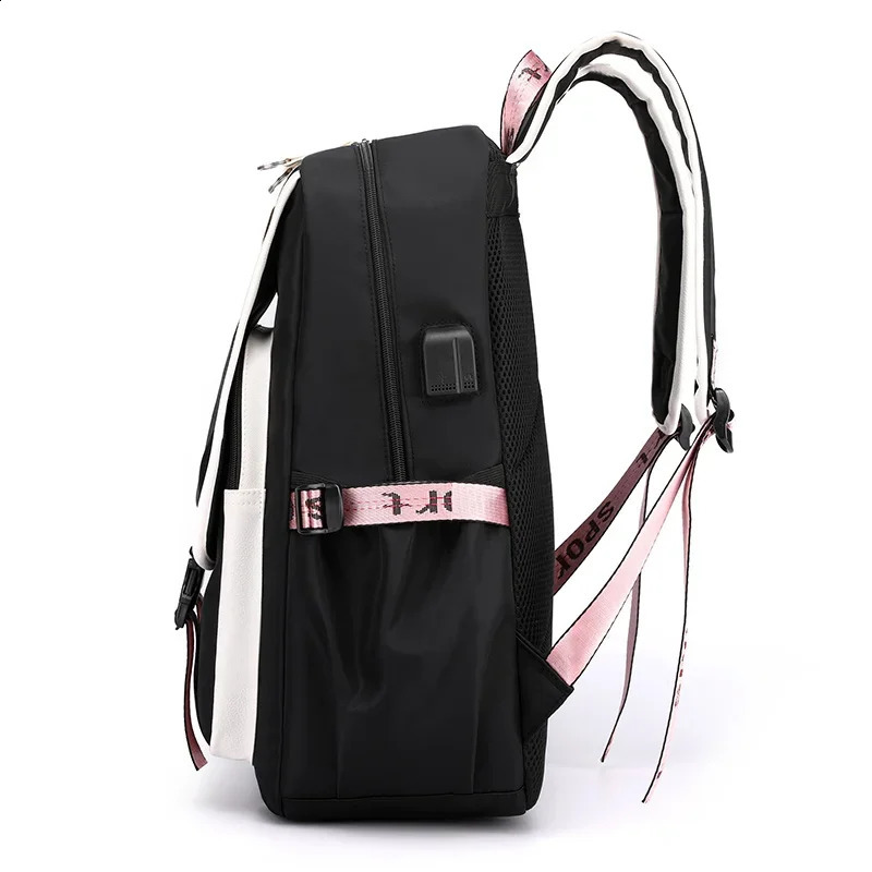 large school bags for teenage girls USB port canvas schoolbag student book bag fashion black pink teen school backpack 241230