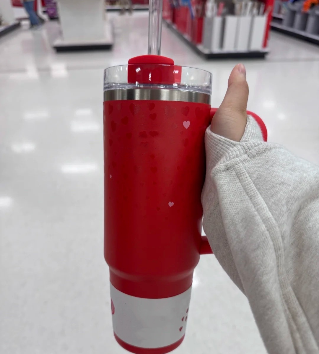 US Stock 40 OZ Valentine's Day Cups Blue Magnolia Lilac Floral Stainless Steel Tumblers with handle Lid And Straw 14oz Mini Kids Heart Travel Car