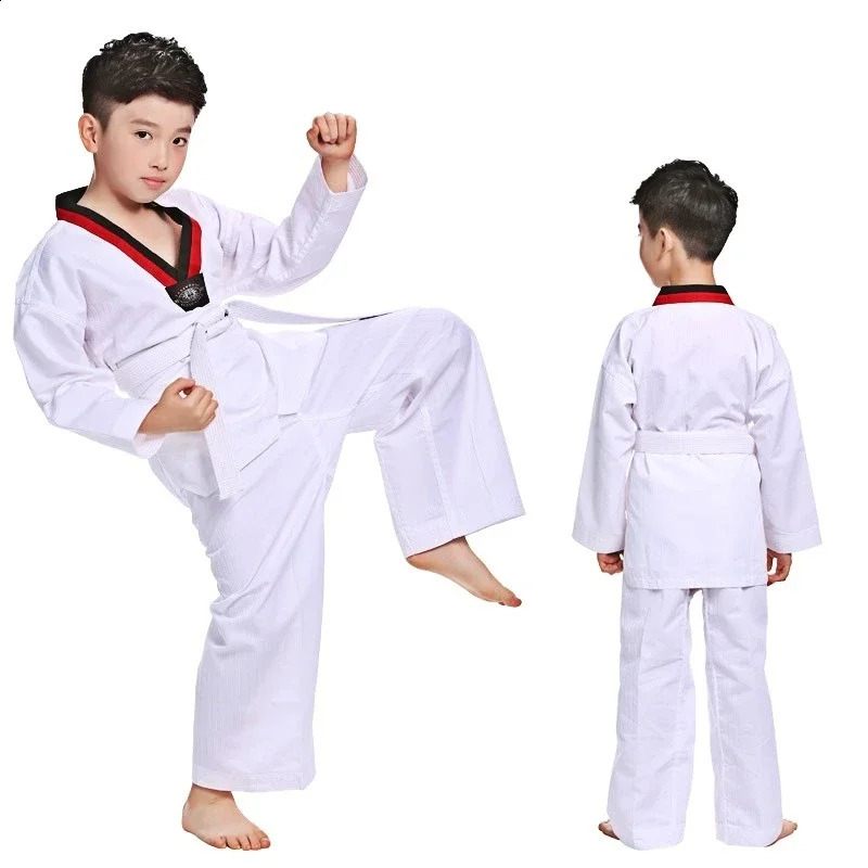 TKD Costumes Clothing White Taekwondo Uniforms WTF Karate Judo Dobok Clothes Children Adult Unisex Long Sleeve Gi Uniform 241230