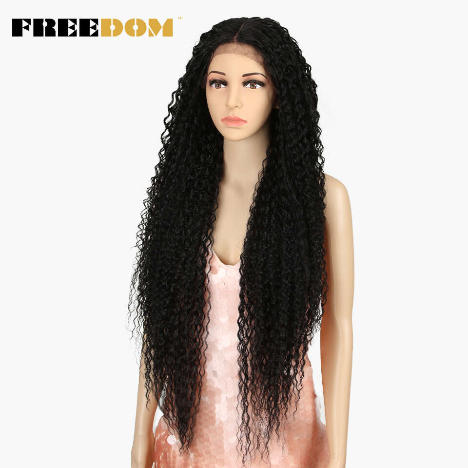 FREEDOM Front For Women Long Curly Hair 36 Inch Cosplay Wigs Blonde Ombre Heat Resistant Synthetic Lace Wig