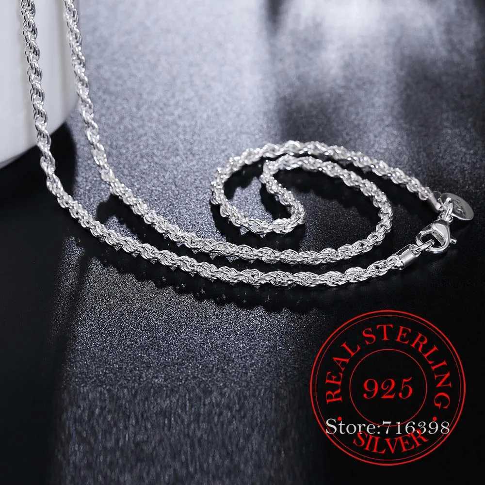 A genuine 925 sterling silver mens exquisite jewelry 3mm twisted rope chain necklace suitable for womens 16-30 inch charm necklace W241230