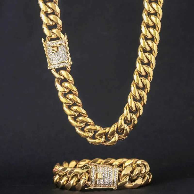 6-12mm Hip Hop Cuban Chain D-Buckle Stainless Steel 18K Plated Gold Chain Mens Necklace Jewelry W241230