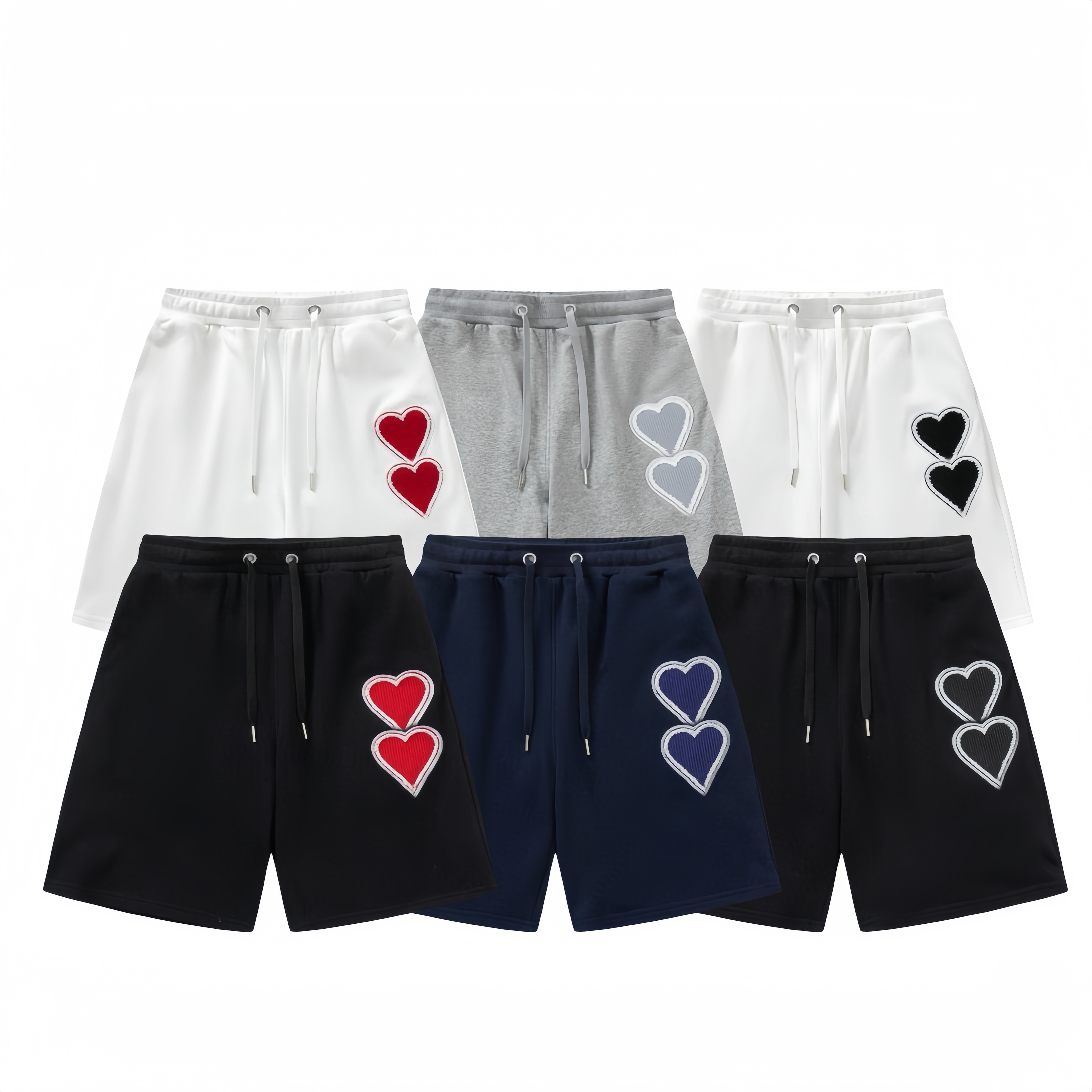 Designer Mens Shorts heart-shaped embroidery High Street Vintage Hip Hop Shorts Summer Womens Washed Shorts Casual Men's Drawstring Shorts Sportswear