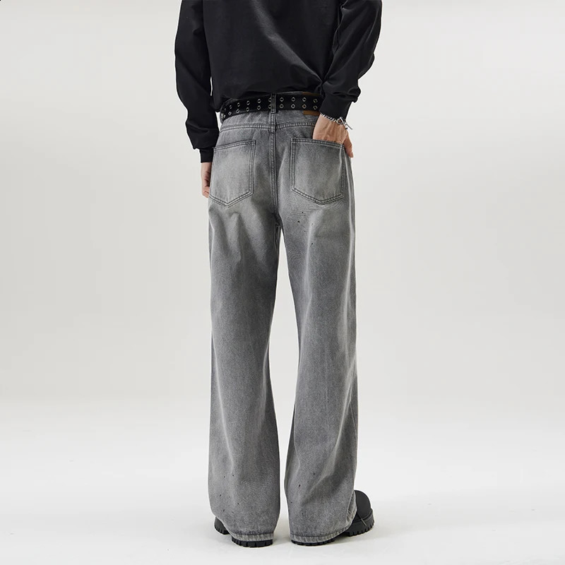 Gray Gradient Washed Sashes Flare Jeans Mens Streetwear Baggy Y2K Bell-bottoms Harajuku Loose Casual Denim Trousers Male 241230