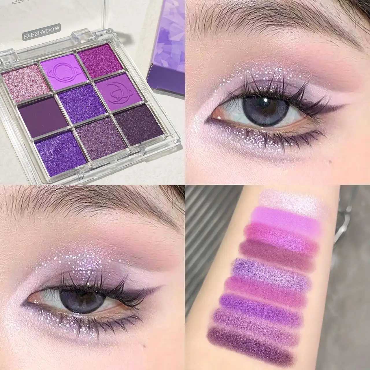 Tassel 9-color eyeshadow smoky purple lescent matte nine-square grid eyeshadow paletteXJ241230