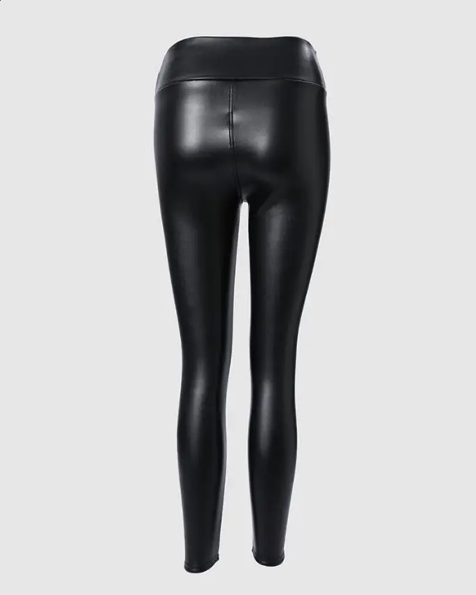 Womens Urban Fashion Trousers 2024 Autumn Winter Latest Pu Leather High Waist Thermal Warm Fleece Lined Legging Skinny Pants 241223