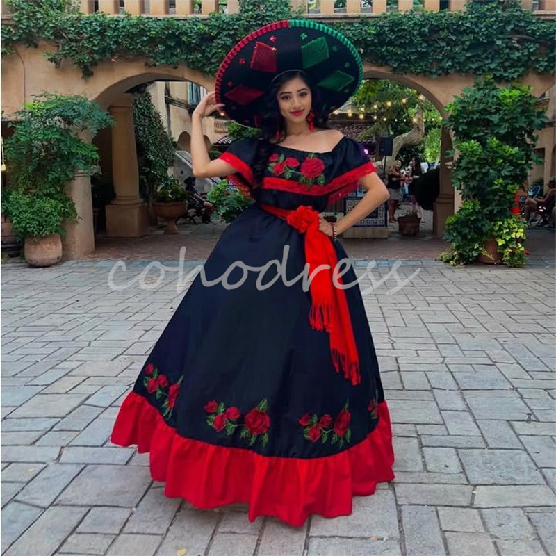 Traditional Mexican Black Prom Dress Jancember Vestidos De 15 Quinceanera Victorian Gothic Costume Evening Dress Masquerade Costume Birthday Party Gow