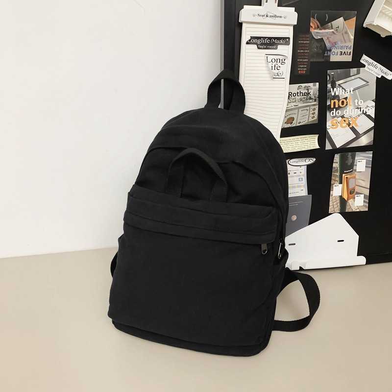 Washed canvas backpack for men and women, large capacity college student backpack for women, trendy brand street travel backpack 241230