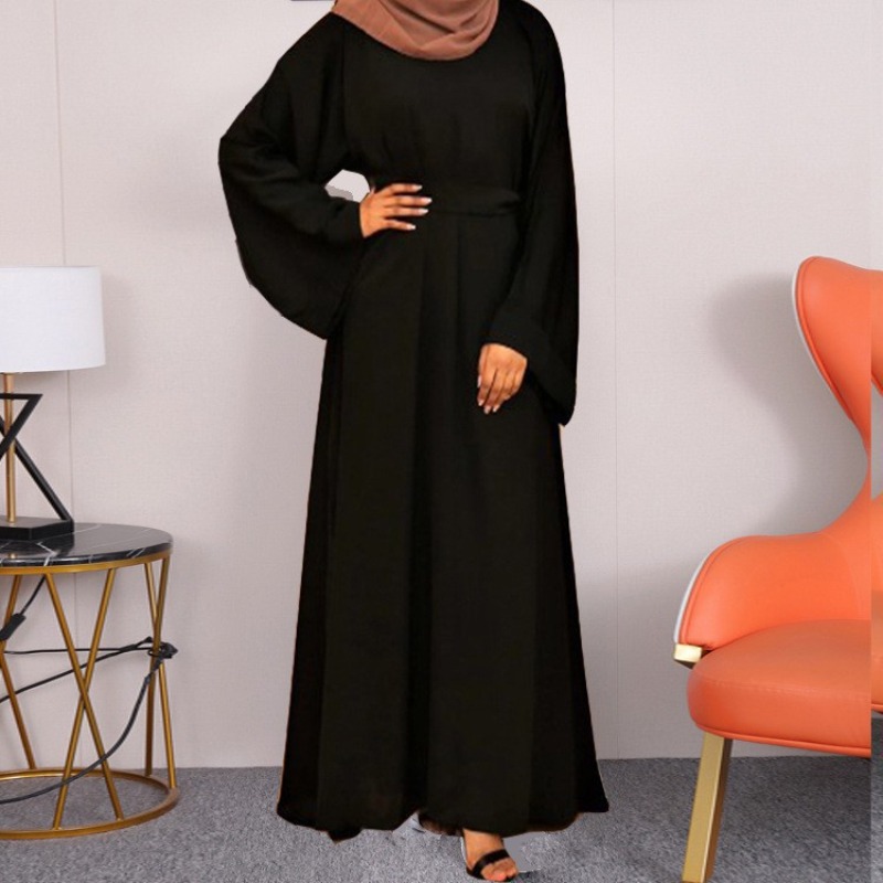 (424) Customized Loose Large Size Belted Solid Color Mid-length Dress