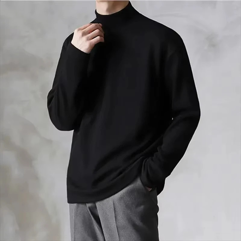 Spring Autumn Winter Solid Casual Plush Turtleneck Mens Loose Bottom Double Faced Velvet Sweater Simple Warm BigSize 241230