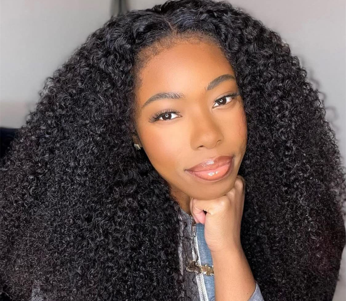 4C Kinky Edges Wig 13X4 Glueless Afro Kinky Curly Lace Front Wigs Human Hair with Curly Baby Hair HD Transparent Lace Frontal Wigs with Realistic Hair