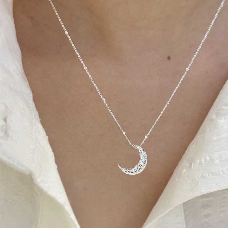 New 925 sterling silver geometric sparkling moon pendant necklace engagement exquisite jewelry W241230