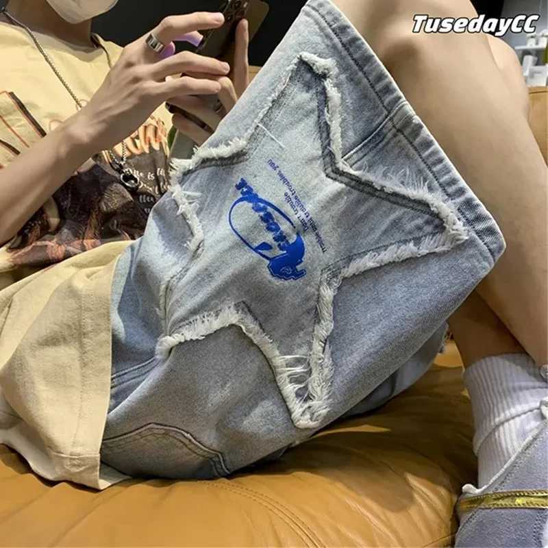 MEXZT S-3XL Streetwear Denim Shorts Women Y2K Oversized Pentagram Embroidery Short Jeans Harajuku Baggy Wide Leg Short Pants NewX241230