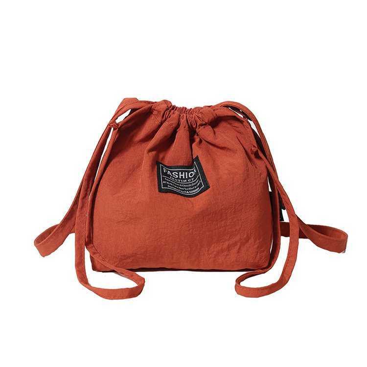 Japanese and Korean Artistic Single Shoulder Crossbody Bag Drawstring Small Bag Niche Solid Color Fashionable Lightweight Mini Phone Nylon Bag for Wom