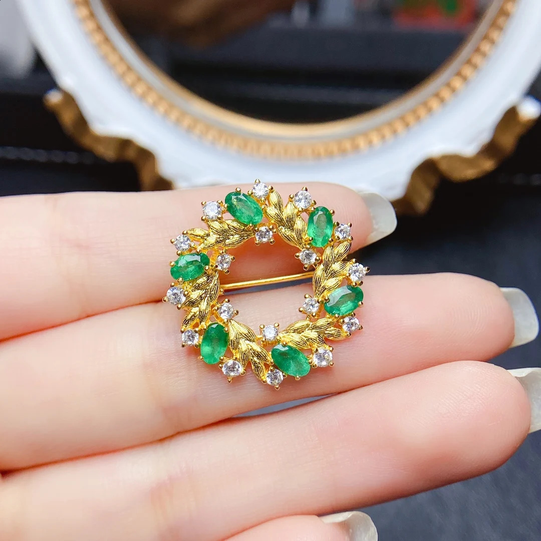 FS 3*5mmNatural Emerald Brooch S925 Sterling Silver Fine Fashion Charm Weddings Jewelry for Women With Certificate 241230