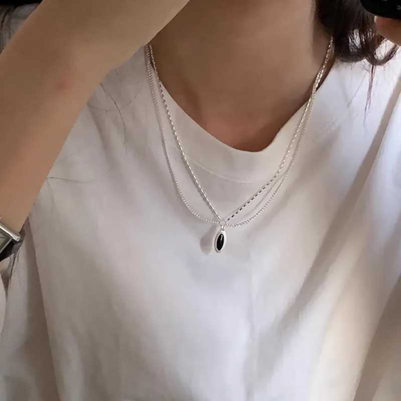 Ventilate 925 sterling silver black agate necklace suitable for women double layered oval fashionable jewelry gift direct shipping W241230