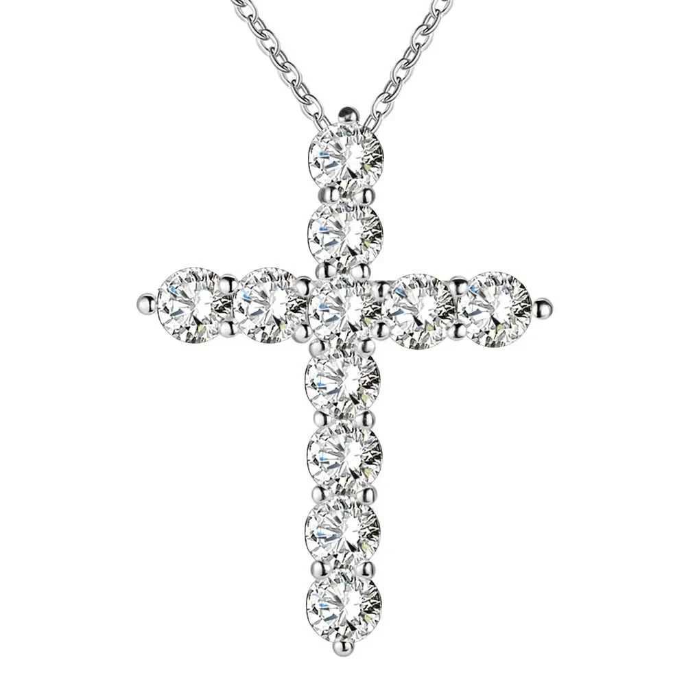 925 sterling silver necklace jewelry womens wedding fashion cross CZ crystal zircon pendant cute 45cm W241230
