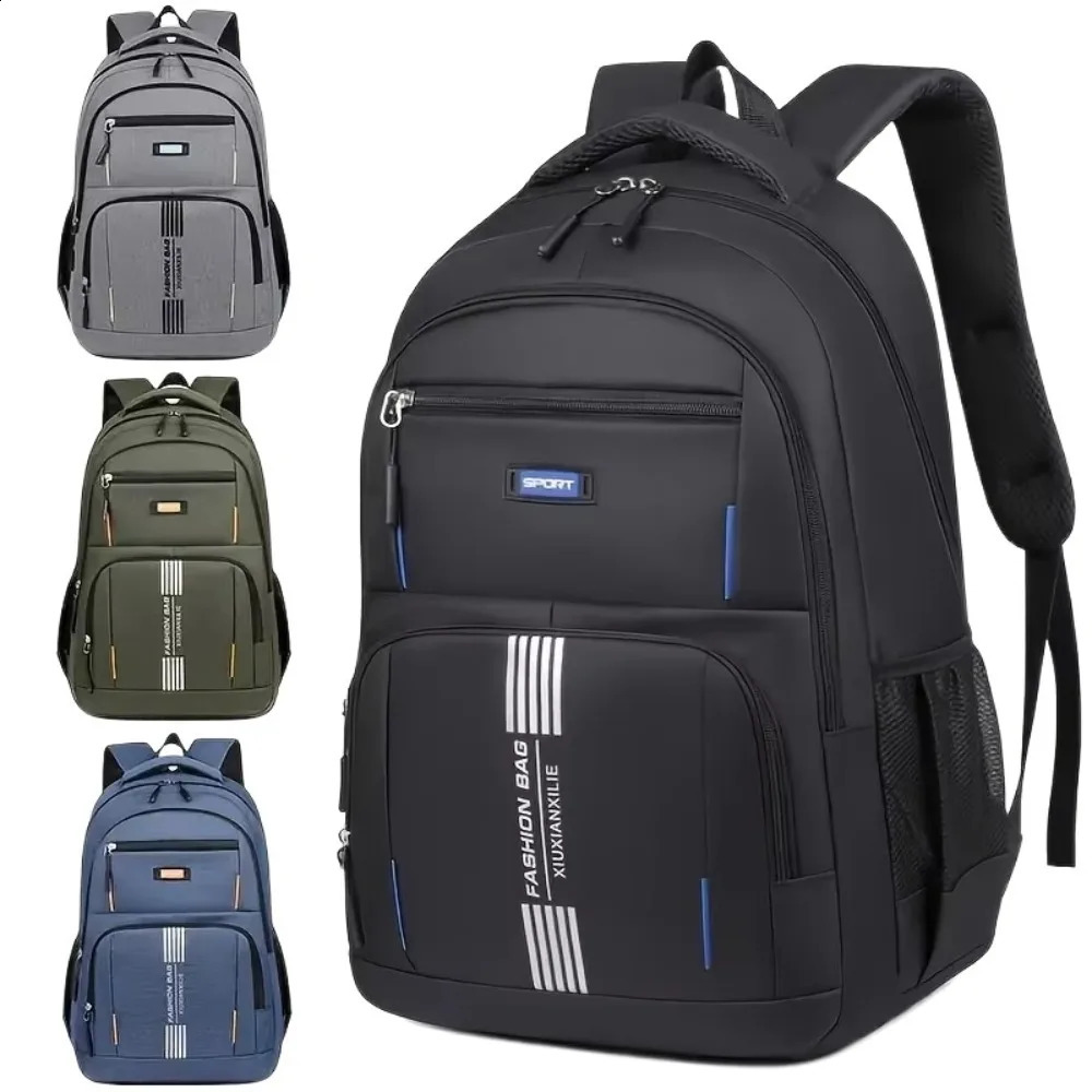 Solid Color Mens Backpacks Multi-functional Large Capacity Student School Bag Widened Shoulder Straps College Style 241230
