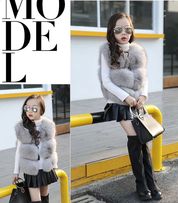 Winter Children Clothing Solid Baby Fur Vest faux Fox Fur Coat Elegant Warm Vest Parka For Girls TZ183 241230