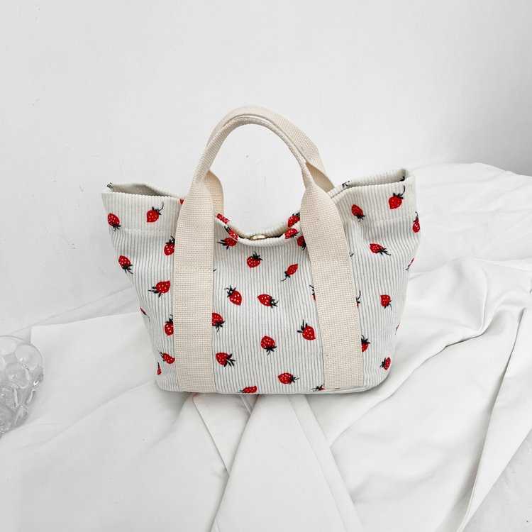 New Corduroy Tote Bag for Women Commuting, Large Capacity for Students Attending Class, One Shoulder Handbag, Simple Work Bag