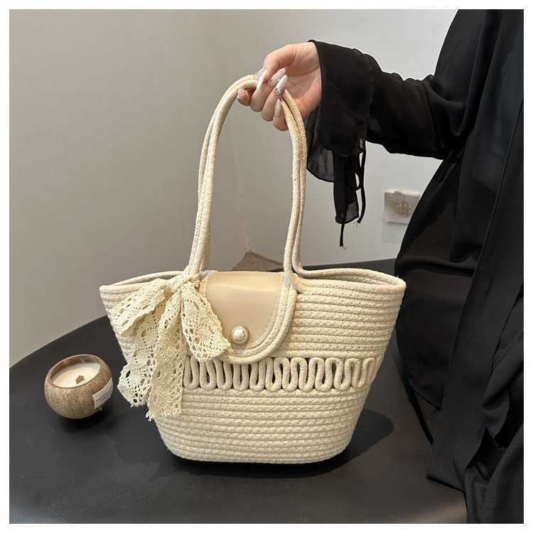 New Handheld Large Capacity Tote Bag Versatile Silk Scarf Straw Woven Bag Woven Bag Tote Bag Women's Beach Bag