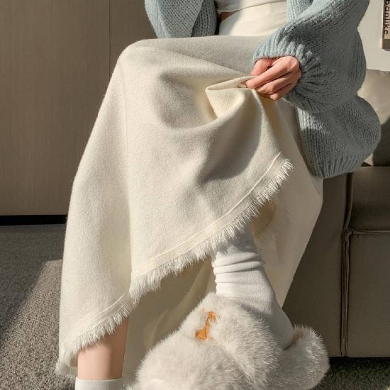 D16750 Knitted skirt for women autumn and winter small size drape large swing umbrella skirt high waist medium length skirt