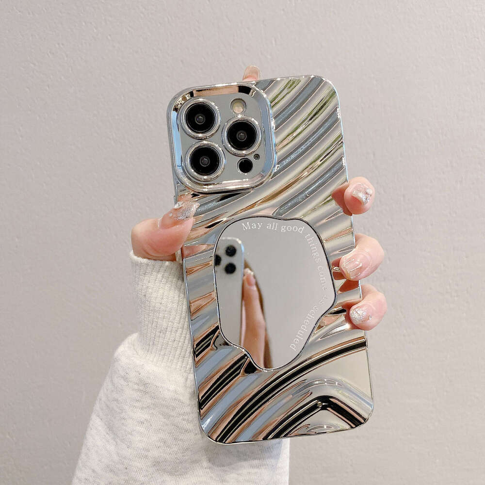 Electroplated mirror suitable for iPhone 15 phone case, advanced wave mirror, Apple 16/14 anti drop soft shell protection