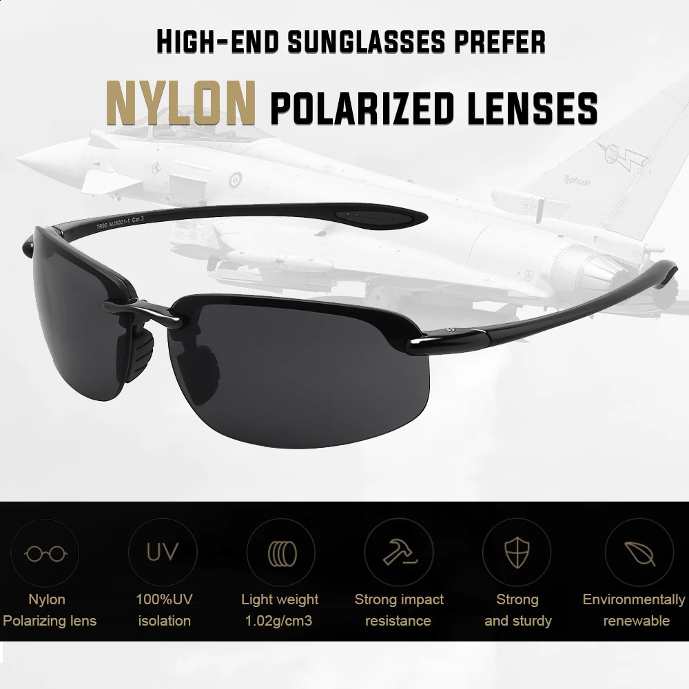 JULI Nylon Polarized Sports Sunglasses for Men Women Fishing Baseball Driving Sun Glasses TR90 Rimless Frame UV400 8001 241230