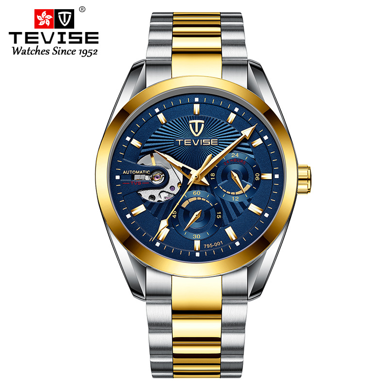TEVISE Automatic Mechanical Watchs Men Five-needle Multifunctional Business Watch Waterproof Classic Wrist Watches T014