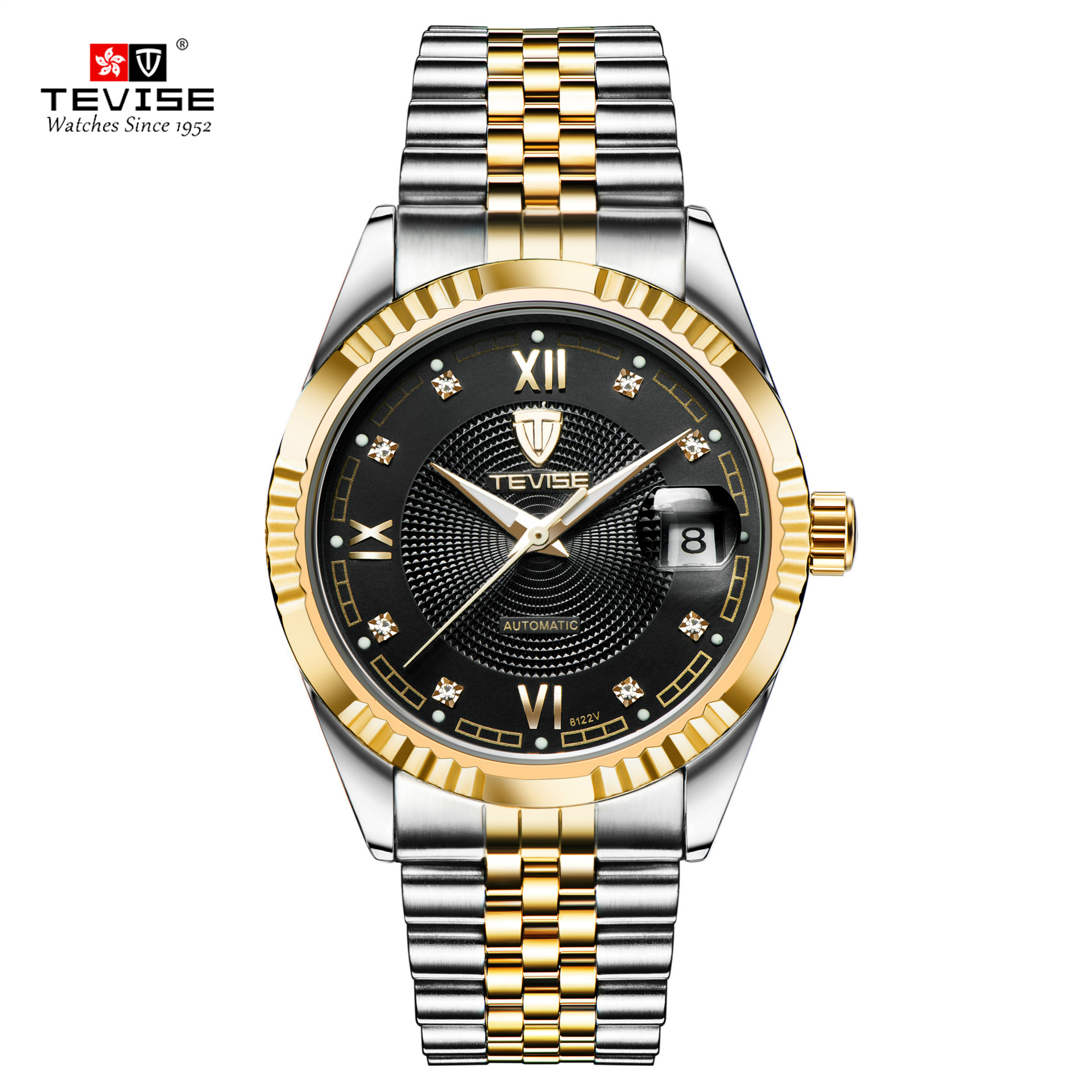 TEVISE Mechanical Watchs Men Waterproof Calendar Watch Leisure and Fashionable Stainless Steel Designer Mens Watch Luminous Automatic Wristwatch T012 