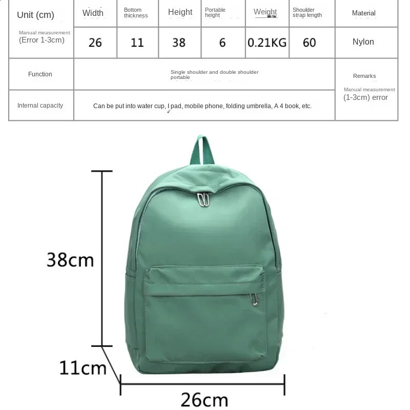 High Quality Waterproof Nylon Women School Backpack for Teenage Girls Female Travel Bag Student Solid Color Bookbag 241230