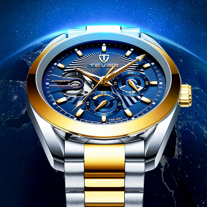 TEVISE Automatic Mechanical Watchs Men Five-needle Multifunctional Business Watch Waterproof Classic Wrist Watches T014