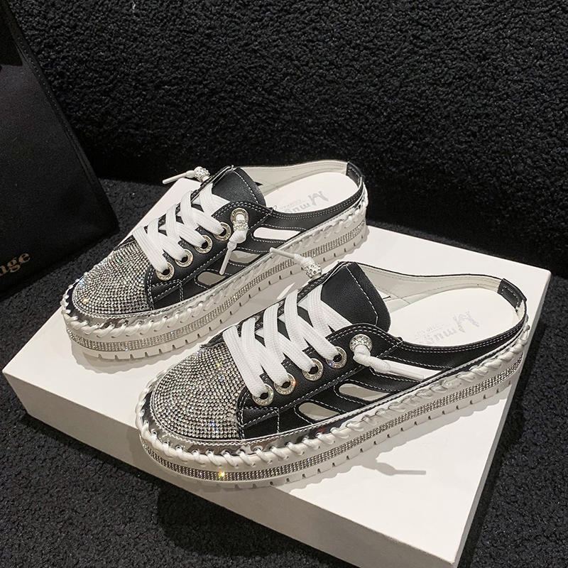 Women's Shiny Water Diamond Luxury Shoes Spring and Autumn Casual Sports Shoes Women Fashion Flat Shoes Designer Lace up Slippers Zapatos Mujer