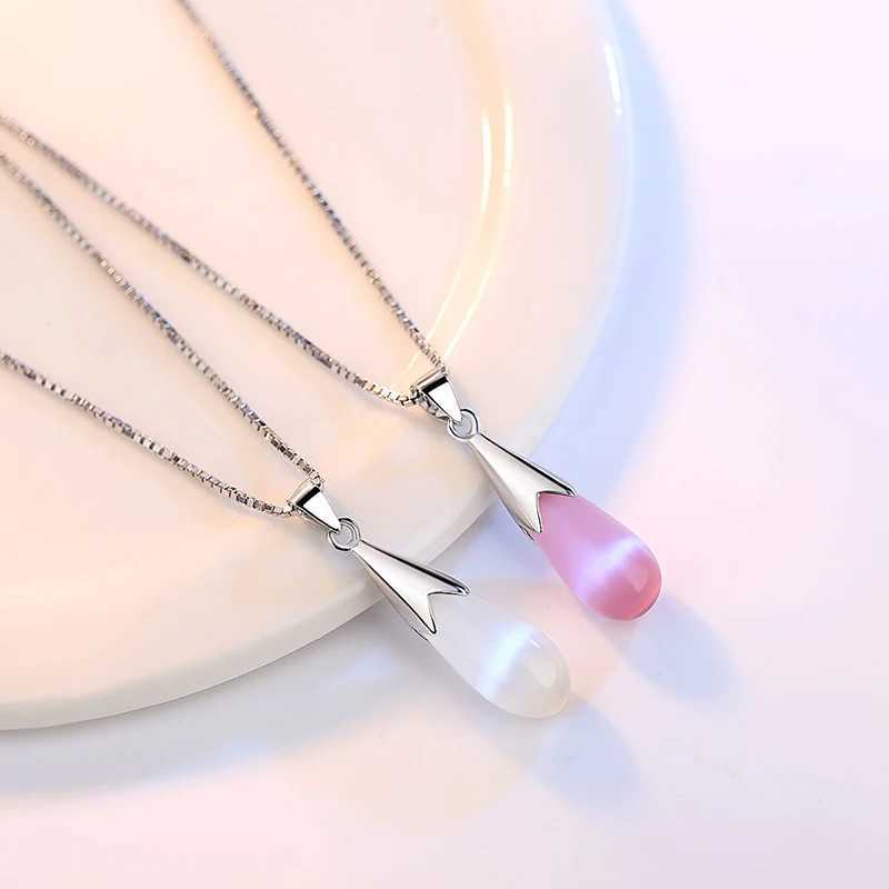 Authentic 925 sterling silver womens fashion jewelry opal water drop pendant necklace new FQL23254PK W241230
