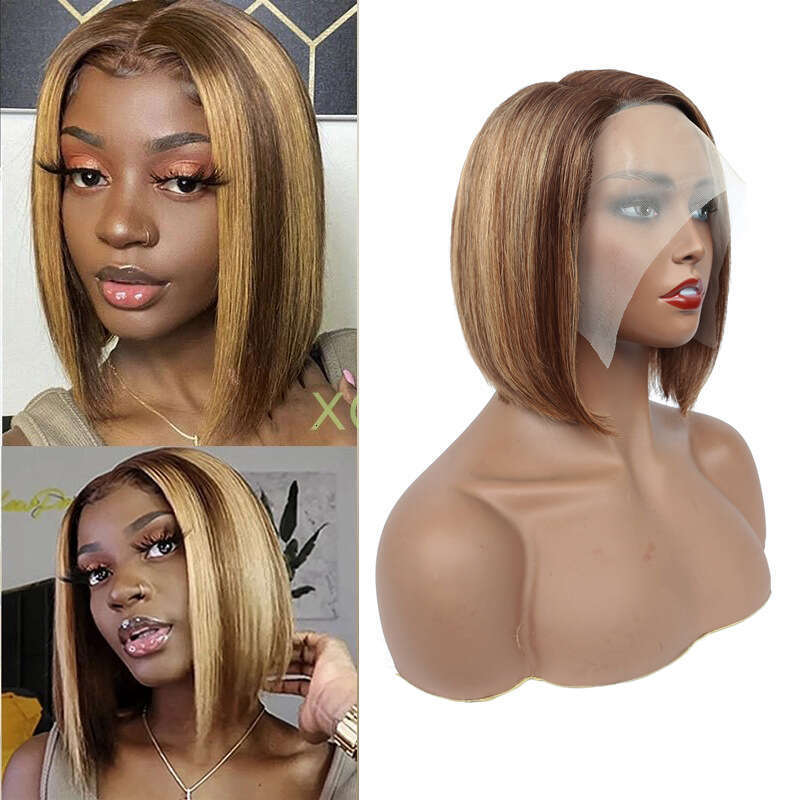 Lace Front Wig Cover T Shape Real Hair Wig Female T-Shaped Front Lace P4-27 Cross Piano Color Bobo Headset Kq2 Kq2
