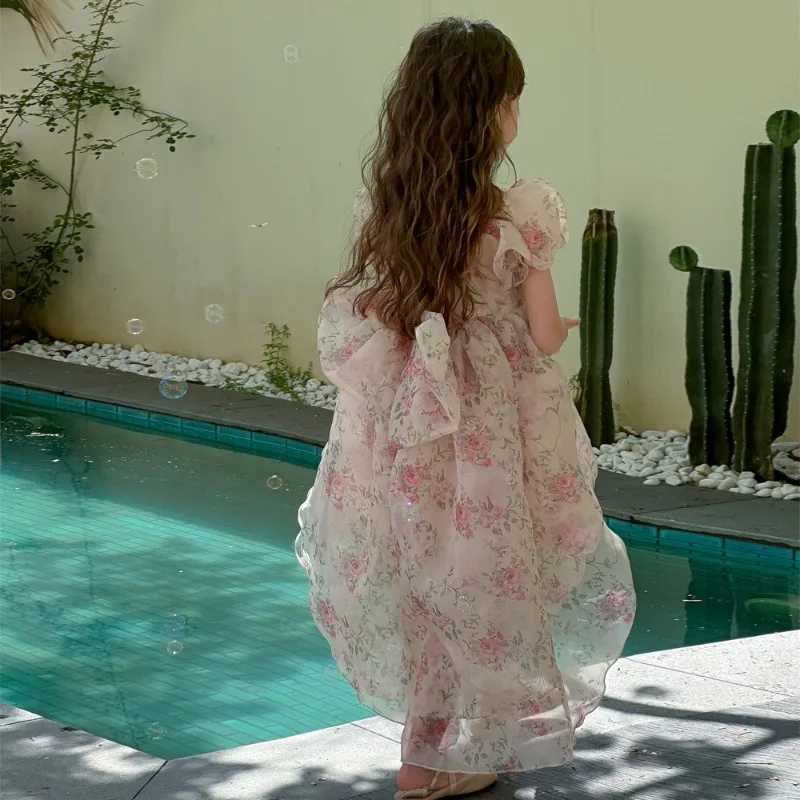 Girl's Dresses Summer Teenager Girl Formal Dress Treasure Fragmented Flower Bow Tail High Low Princess Dresses Birthday Party Clothes H24886Y2412