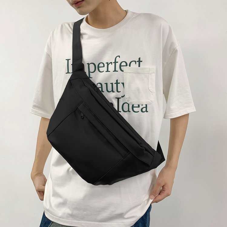 Men's bag, travel crossbody bag, trendy brand chest bag, sports style casual canvas waist bag, simple solid color chest bag 241230