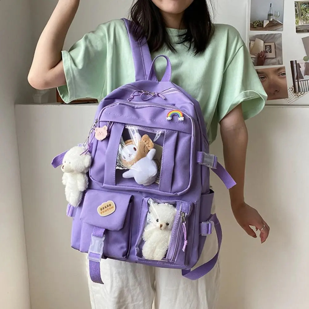 Waterproof Book Bag Multi-Pocket Nylon Large Capacity School Bag Student Laptop Backbag Teenage Cute Women Backpacks Kawaii 241230