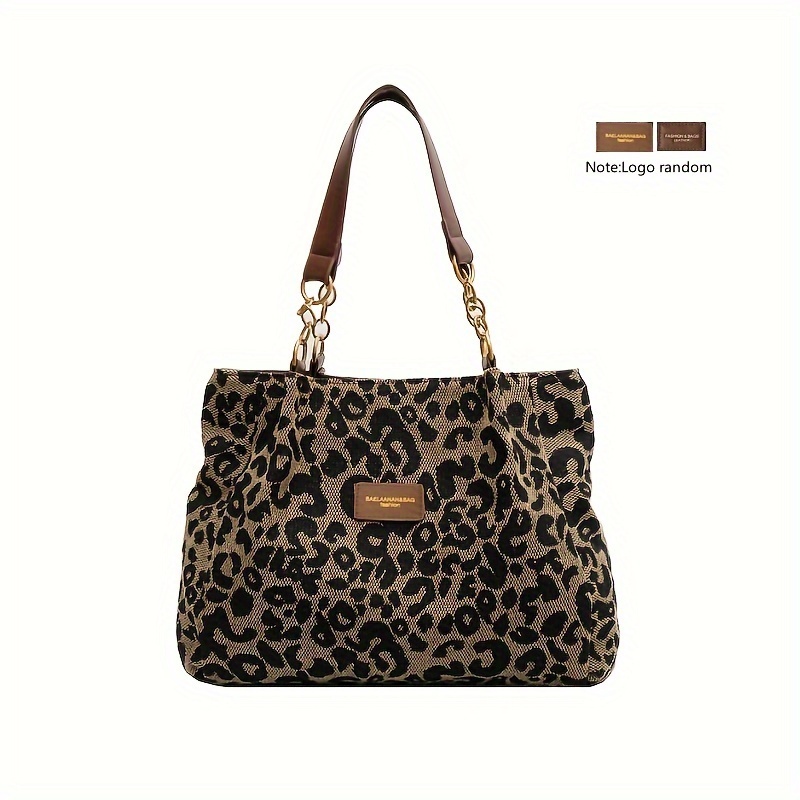 Leopard Print Canvas Tote Bag, Fashionable Shoulder Bag Women, Perfect For School, Office, And Shopping