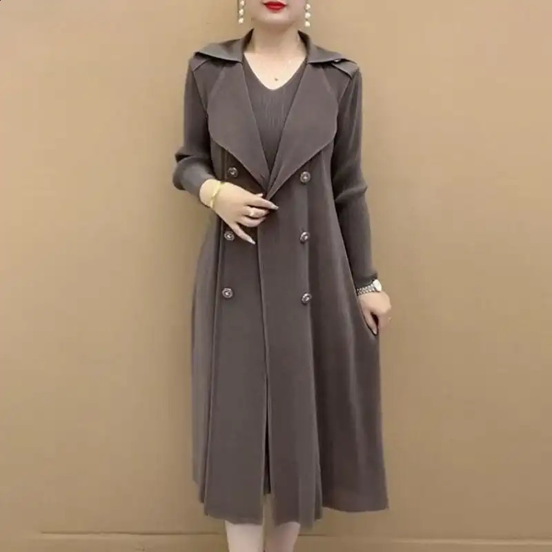 Fashionable Pleated Suit Collar Two Piece Trench Coat 2024 Autumn Winter Waist Pleats Wind Dress 241220